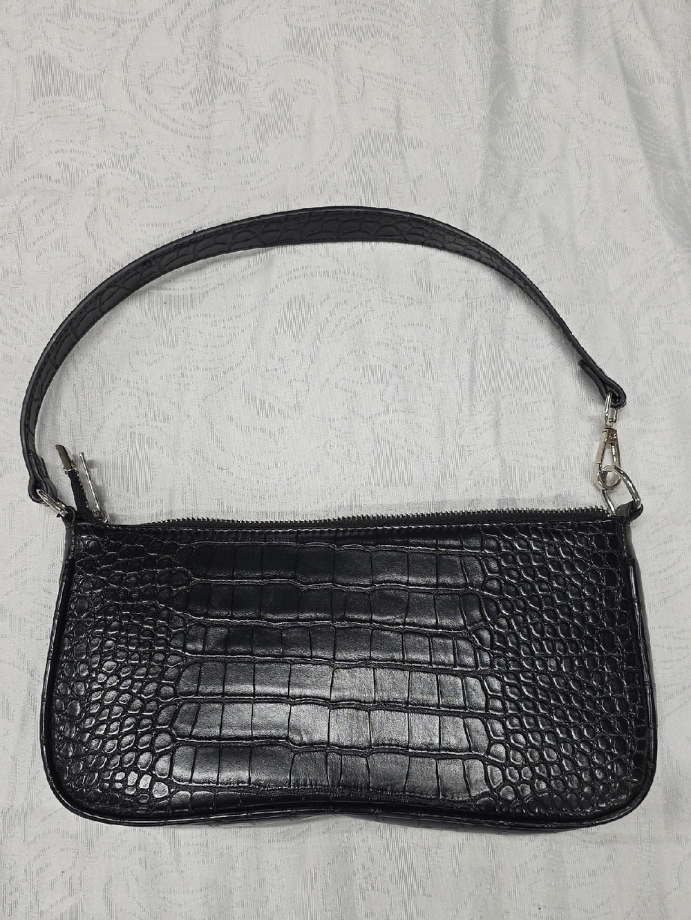 MW Mania World Black Croc Embossed Baguette Shoulder Bag